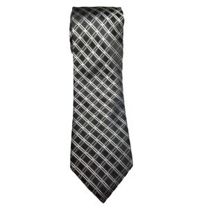 Michael Kors Black Silver Lattice Print Silk Textured Pointed Tie USA